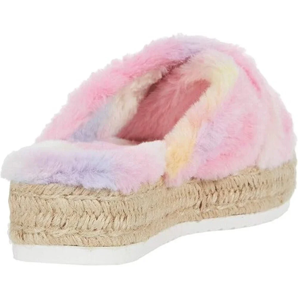 GBG Los Angeles Daphne Sandals Women's 5.5 Pink Faux Fur Platform Slides JOBB200